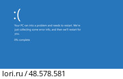Blue screen error with sad face and restart message. Стоковая иллюстрация, иллюстратор Максим Гребешков / Фотобанк Лори