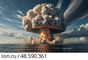Ядерный взрыв с грибовидным облаком. Nuclear explosion with mushroom cloud. Стоковое AI-изображение, AI-художник Гер Олег / Фотобанк Лори