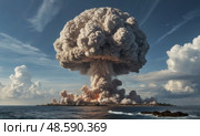 Ядерный взрыв с грибовидным облаком. Nuclear explosion with mushroom cloud. Стоковое AI-изображение, AI-художник Гер Олег / Фотобанк Лори
