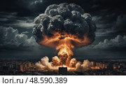 Ядерный взрыв с грибовидным облаком. Nuclear explosion with mushroom cloud. Стоковое AI-изображение, AI-художник Гер Олег / Фотобанк Лори