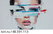 Obscured Beauty: A Portrait of a Woman with Vibrant Eyes in Abstract Expressionist Style. Стоковое AI-изображение, AI-художник Данила Большаков / Фотобанк Лори