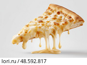 Cheesy pizza slice melting with gooey cheese on a clean background. Кусок сырной пиццы с расплавленным сыром на чистом фоне. Стоковое AI-изображение, AI-художник Katsiaryna Repich / Фотобанк Лори