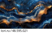 An intricate abstract design showcases flowing blue and gold textures, evoking the beauty of ocean waves with shimmering details throughout. Стоковое AI-изображение, AI-художник Данила Большаков / Фотобанк Лори