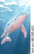 A humpback whale glides effortlessly beneath the surface, sunlight filtering through the water and creating a tranquil atmosphere. Стоковое AI-изображение, AI-художник Данила Большаков / Фотобанк Лори