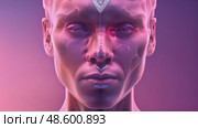 Confident man with futuristic head design, featuring triangle symbol on his forehead. Design is intriguing and symbolizes futuristic concept. Стоковое AI-видео, аниматор Данила Большаков / Фотобанк Лори