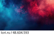 USA Independence Day, abstract red blue shiny background, dissipating smoke, horizontal banner, copy space, free space for text. Стоковое AI-изображение, AI-художник Светлана Леуто / Фотобанк Лори