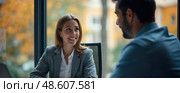 Online and modern technologies for simplifying the human resources system.Human resource manager checks the CV online to choose the perfect employee for his business. HR(human reso. Стоковое AI-изображение, AI-художник Sergey Grishin / Фотобанк Лори