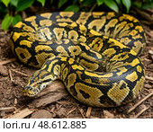 Tiger python. snake beautiful in serpentarium. Стоковое AI-изображение, AI-художник Ирина Самойлова / Фотобанк Лори