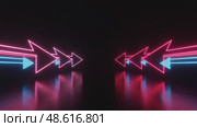 Neon arrows pointing in opposite directions against a dark background. Стоковое AI-видео, аниматор KATERINA AI / Фотобанк Лори