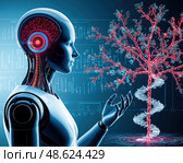 A robot is holding a tree in its hand. Стоковое AI-изображение, AI-художник Ярославский Максим / Фотобанк Лори