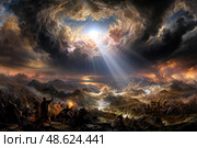 A painting of a stormy sea with a group of people on a cliff. Стоковое AI-изображение, AI-художник Ярославский Максим / Фотобанк Лори