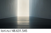 Light filtering through a narrow passageway creates a serene and inviting atmosphere in a minimalist space. Стоковое AI-изображение, AI-художник Сергей Толмачёв / Фотобанк Лори