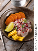 A traditional Peruvian dish is ceviche with white fish. Стоковое фото, фотограф Наталья Угрюмова / Фотобанк Лори