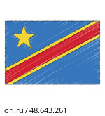 Hand drawn sketch flag of DR Congo. doodle style icon. Стоковая иллюстрация, иллюстратор Максим Гребешков / Фотобанк Лори