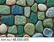 A captivating array of amazonite stones presents a stunning spectrum of bluish green shades and unique shapes Generative AI. Стоковое AI-изображение, AI-художник Юлия Петровская / Фотобанк Лори