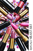 A close up of many different colored lipsticks. Стоковое AI-изображение, AI-художник Ярославский Максим / Фотобанк Лори