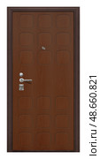 Model of entrance metal door isolated on white backgroun. Стоковое фото, фотограф Елена  Попкова / Фотобанк Лори