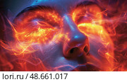 A Mystical Portrait Enhanced with Ethereal Light Accentuated by Sparkling Visual Effects for a Dreamlike Quality. Стоковое AI-изображение, AI-художник Anastasy Yarmolovich / Фотобанк Лори