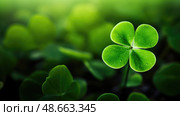 green shamrock four leaf clover ai generated. Стоковое AI-изображение, AI-художник Vectorwin / Фотобанк Лори