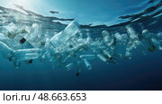 debris water bottles in ocean ai generated. Стоковое AI-изображение, AI-художник Vectorwin / Фотобанк Лори