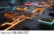 Glowing microchips and circuits powering advanced technology. Стоковое AI-изображение, AI-художник Юрий Поздников / Фотобанк Лори