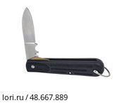 Складной нож на белом фоне. A folding knife on a white background. Стоковое фото, фотограф Татьяна Д / Фотобанк Лори