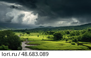 landscape dark clouds monsoon ai generated. Стоковое AI-изображение, AI-художник Vectorwin / Фотобанк Лори