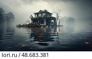 disaster house under water ai generated. Стоковое AI-изображение, AI-художник Vectorwin / Фотобанк Лори