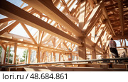 assembling truss timber frame ai generated. Стоковое AI-изображение, AI-художник Vectorwin / Фотобанк Лори