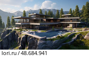 swimmingpool mountain house ai generated. Стоковое AI-изображение, AI-художник Vectorwin / Фотобанк Лори