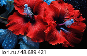 morningglories red and blue flowers ai generated. Стоковое AI-изображение, AI-художник Vectorwin / Фотобанк Лори