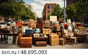 vintage boxes of junk ai generated. Стоковое AI-изображение, AI-художник Vectorwin / Фотобанк Лори