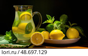 refreshment warm lemon water ai generated. Стоковое AI-изображение, AI-художник Vectorwin / Фотобанк Лори