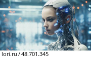 Portrait of a woman symbolically turning into virtual human, virtual character, or digital clone, using computer-generated from the real persona. AI artificial intelligence. Стоковое AI-видео, аниматор ALLA YURTAYEVA / Фотобанк Лори