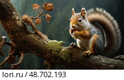 squirrel branches of a tree ai generated. Стоковое AI-изображение, AI-художник Vectorwin / Фотобанк Лори