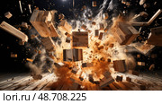 wood box exploding ai generated. Стоковое AI-изображение, AI-художник Vectorwin / Фотобанк Лори