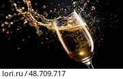fizz champagne glass and bubbles ai generated. Стоковое AI-изображение, AI-художник Vectorwin / Фотобанк Лори