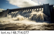 hydroelectric water dam ai generated. Стоковое AI-изображение, AI-художник Vectorwin / Фотобанк Лори
