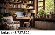 vitg bookshelf in office ai generated. Стоковое AI-изображение, AI-художник Vectorwin / Фотобанк Лори