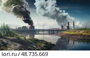 steam power plant emissions ai generated. Стоковое AI-изображение, AI-художник Vectorwin / Фотобанк Лори