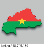 3d isometric Map of Burkina Faso with national flag. Стоковая иллюстрация, иллюстратор Максим Гребешков / Фотобанк Лори
