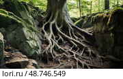 contortion tree roots ai generated. Стоковое AI-изображение, AI-художник Vectorwin / Фотобанк Лори