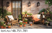 wooden spring patio ai generated. Стоковое AI-изображение, AI-художник Vectorwin / Фотобанк Лори