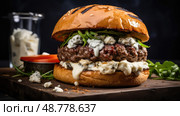 lamb delicious burger food background ai generated. Стоковое AI-изображение, AI-художник Vectorwin / Фотобанк Лори