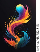 Colorful swirls and elegant flourishes intertwine in a captivating pattern, set against a deep black background. The vivid hues blend seamlessly, inspiring wonder and creativity Generative AI. Стоковое AI-изображение, AI-художник Юлия Петровская / Фотобанк Лори