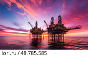 sunsilhouette petrochemical oil and gas ai generated. Стоковое AI-изображение, AI-художник Vectorwin / Фотобанк Лори
