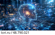 futuristic representation of artificial intelligence systems incorporating key elements like Artificial Neural Networks. Стоковое AI-изображение, AI-художник Anastasy Yarmolovich / Фотобанк Лори