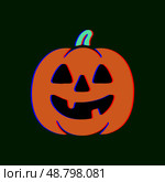 Оранжевая мультяшная тыква в стиле анаглифик ( 3D anaglyphic) Jack-o-lantern с улыбающимся и зловещим лицом в наивном стиле для осенних и Хэллоуин (Halloween) проектов. Стоковая иллюстрация, иллюстратор Владислав Войтов / Фотобанк Лори