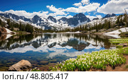 alpine springtime mountains ai generated. Стоковое AI-изображение, AI-художник Vectorwin / Фотобанк Лори