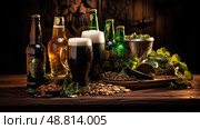 shamrock st patricks day beer ai generated. Стоковое AI-изображение, AI-художник Vectorwin / Фотобанк Лори